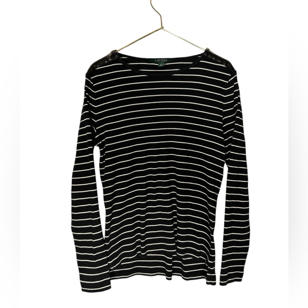 Lauren Ralph Lauren Black and White Striped Long Sleeve Top Size Large